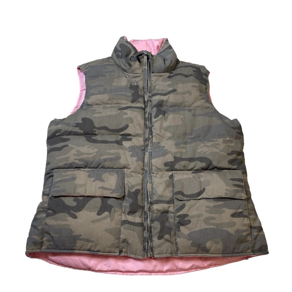 RU Cowgirl Green Camo and Pink Reversal Full Zip Puff Vest Western Women Size  L